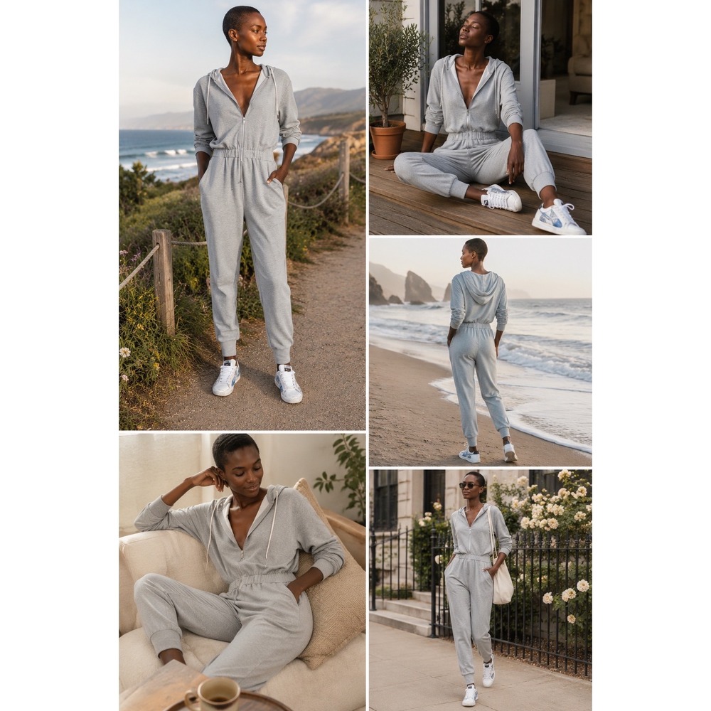 WeWoreWhat Leisure Suit Heather Grey Knit Jersey Hooded Jumpsuit Small NWT
